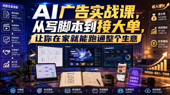 AI广告实战课，从写脚本到接大单，让你在家就能跑通整个生意【原创双语字幕】-靠谱项目库