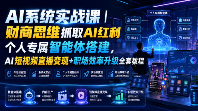 AI系统实战课｜财商思维抓取AI红利｜个人专属智能体搭建，AI短视频直播变现+职场效率升级全套教程-靠谱项目库