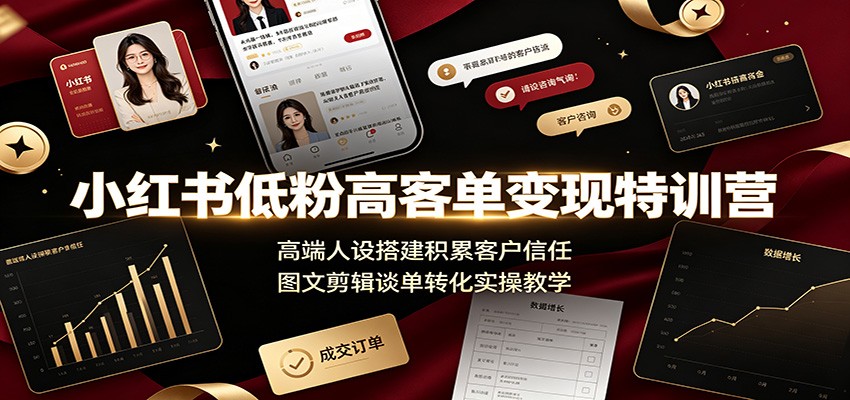 小红书低粉高客单变现特训营：高端人设搭建积累客户信任，图文剪辑谈单转化实操教学-靠谱项目库
