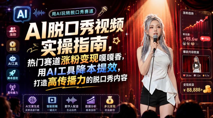 AI脱口秀视频实操指南，热门赛道涨粉变现嘎嘎香，用AI工具降本提效，打造高传播力的脱口秀内容-靠谱项目库
