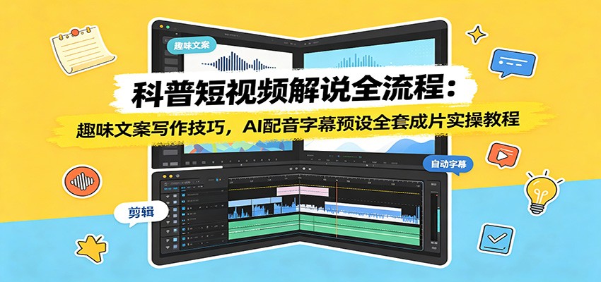 科普短视频解说全流程：趣味文案写作技巧，AI配音字幕预设全套成片实操教程-靠谱项目库