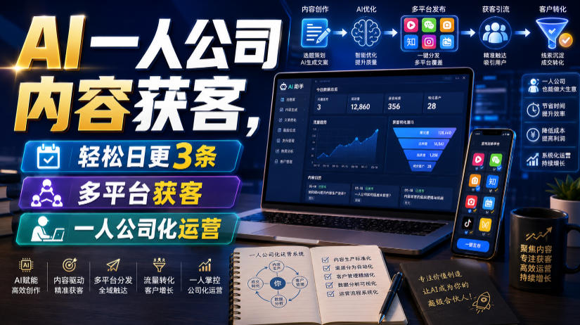 AI一人公司内容获客，轻松日更3条，多平台获客，一人公司化运营-靠谱项目库