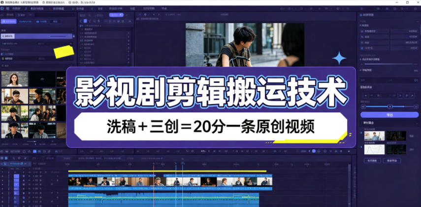 影视剧剪辑搬运技术，洗稿+三创=20分一条原创视频-靠谱项目库