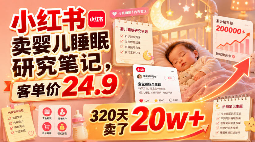 小红书卖婴儿睡眠研究笔记，客单价24.9，320天卖了20w+-靠谱项目库