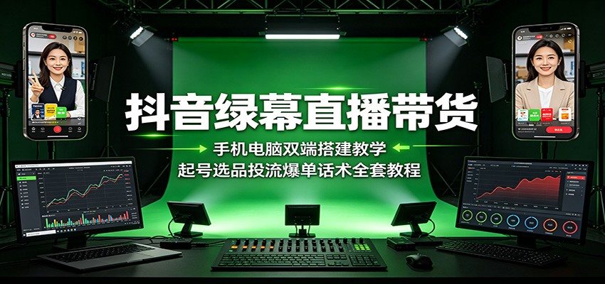 抖音绿幕直播带货：手机电脑双端搭建教学，起号选品投流爆单话术全套教程-靠谱项目库
