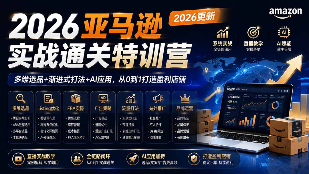 (19907期)2026亚马逊实战通关特训营-2026更新,多维选品+渐进式打法+AI应用,从0到1打造盈利店铺-靠谱项目库