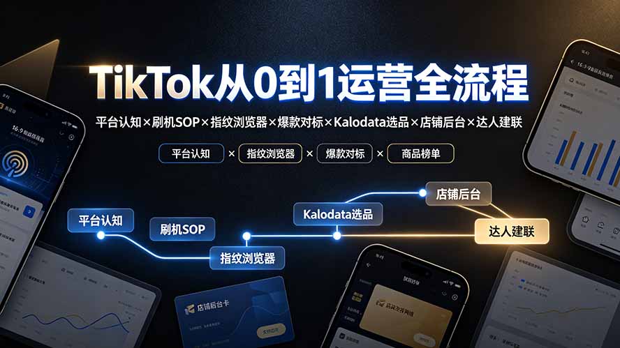 （19823期）TikTok从0到1运营全流程-更新：平台认知×刷机SOP×指纹浏览器×爆款对标×Kalodata选品×店铺后台×达人建联-靠谱项目库