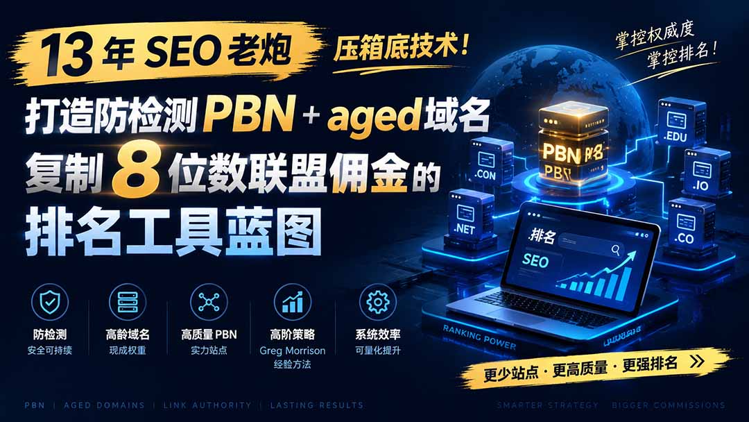 （19824期）13 年 SEO 老炮压箱底技术！打造防检测 PBN+aged 域名，复制 8 位数联盟佣金的排名工具蓝图【原创双语字幕】-靠谱项目库