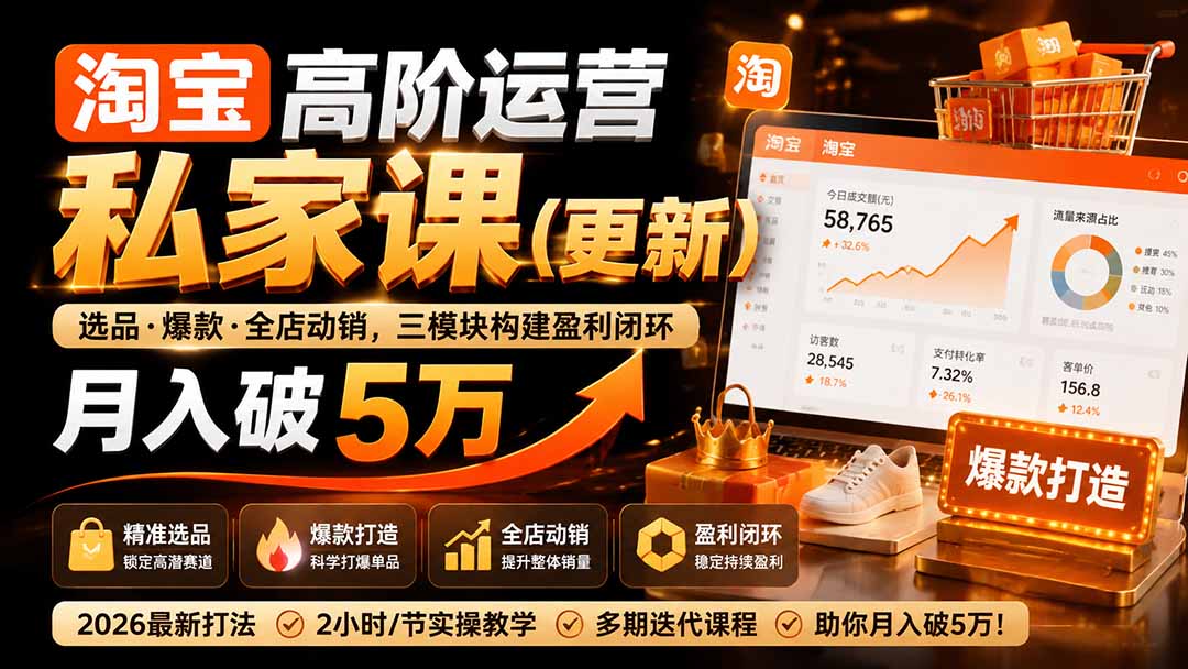 （19726期）淘宝高阶运营私家课（更新26年4月18）：选品、爆款、全店动销，三模块构建盈利闭环，月入破5万-靠谱项目库