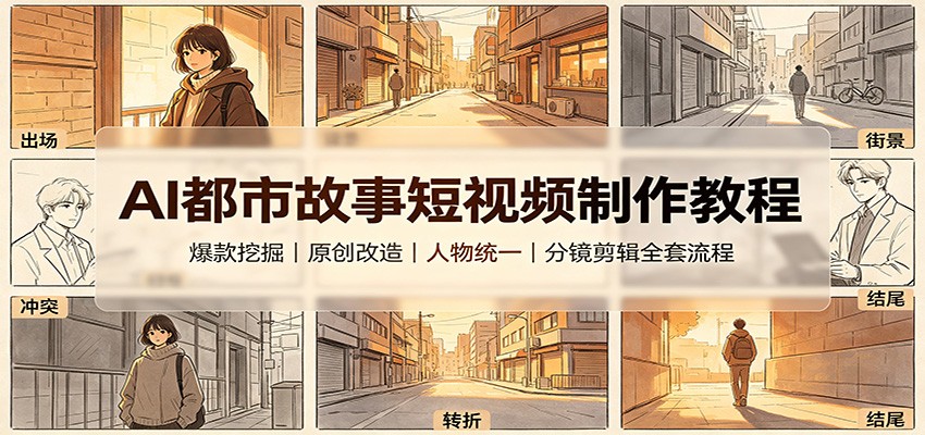 AI都市故事短视频制作教程：爆款挖掘原创改造，人物统一分镜剪辑全套流程-靠谱项目库