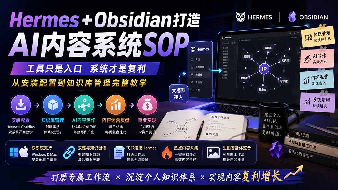 （19861期）Hermes+Obsidian打造AI内容系统SOP；工具只是入口系统才是复利，从安装配置到知识库管理完整教学-靠谱项目库