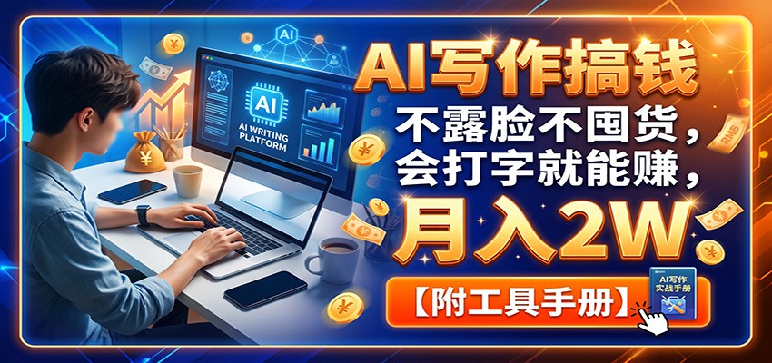 AI写作搞钱:不露脸不囤货,会打字就能赚,月入2W【附工具手册】-靠谱项目库