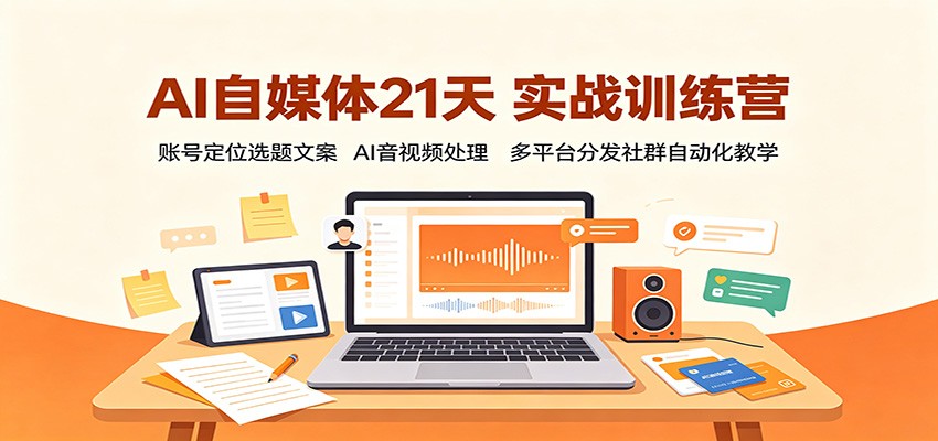 AI自媒体21天实战训练营:账号定位选题文案,AI音视频处理,多平台分发社群自动化教学-靠谱项目库