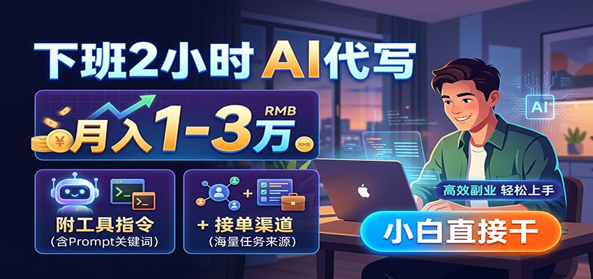 下班2小时AI代写,月入1-3万,附工具指令+接单渠道,小白直接干-靠谱项目库