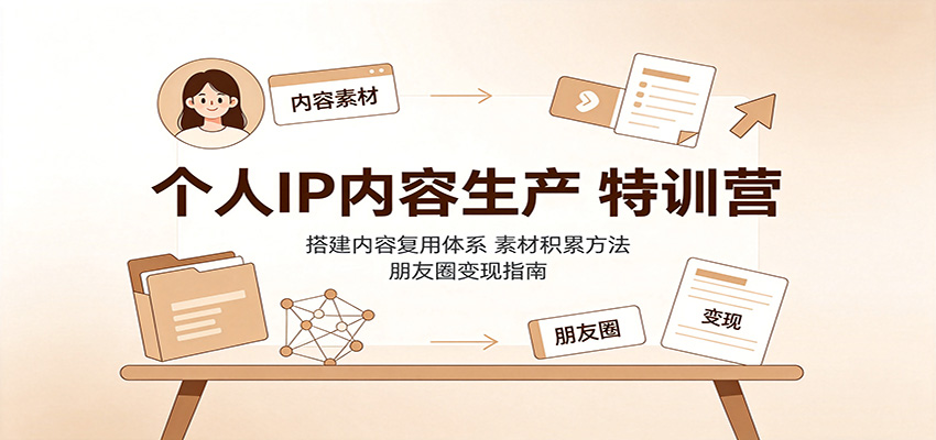 个人IP内容生产特训营:搭建内容复用体系,素材积累方法,朋友圈变现指南-靠谱项目库